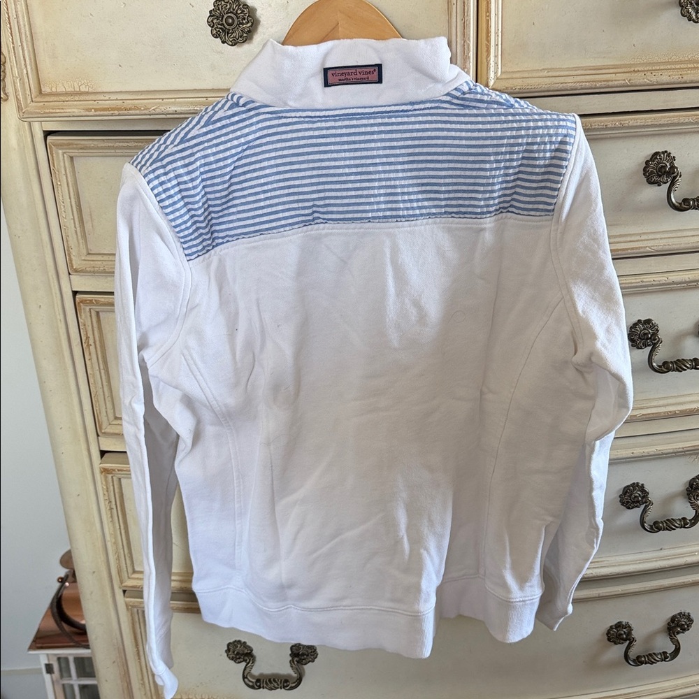 Vineyard Vines White Quarter-Zip Shep Shirt with Light Blue Seersucker Trim - Picture 4 of 4